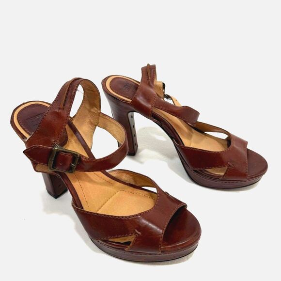 Frye Samantha Seam brown leather ankle strap platform heel sandal - Picture 7 of 10